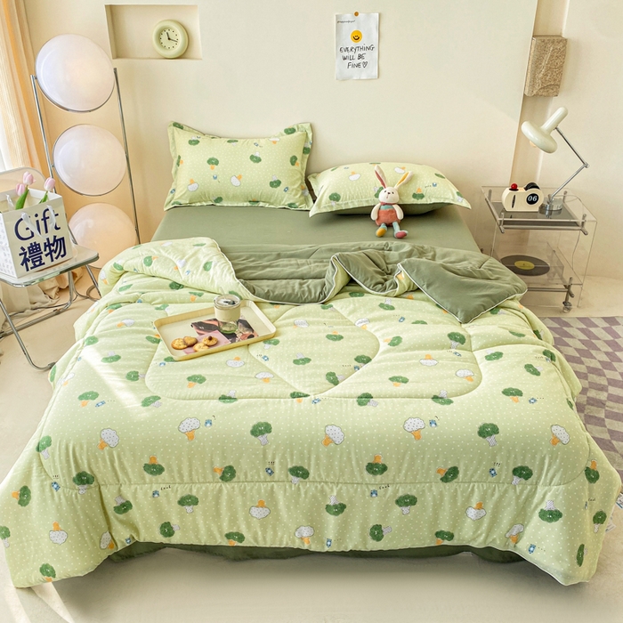 91家纺网 家纺一手货源 找家纺 梵克保罗 2025新款水洗棉糯小棉夏被夏被四件套四季被春秋被单人学生双人被子被芯 多吃蔬菜