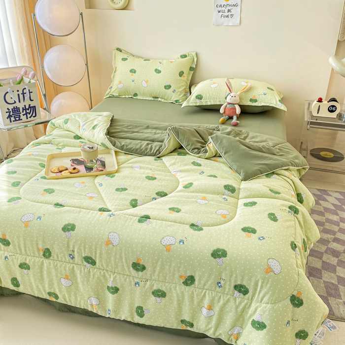 91家纺网 家纺一手货源 找家纺 梵克保罗 2025新款水洗棉糯小棉夏被夏被四件套四季被春秋被单人学生双人被子被芯 多吃蔬菜