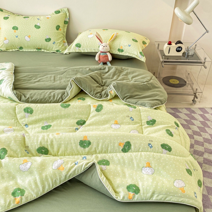 91家纺网 家纺一手货源 找家纺 梵克保罗 2025新款水洗棉糯小棉夏被夏被四件套四季被春秋被单人学生双人被子被芯 多吃蔬菜