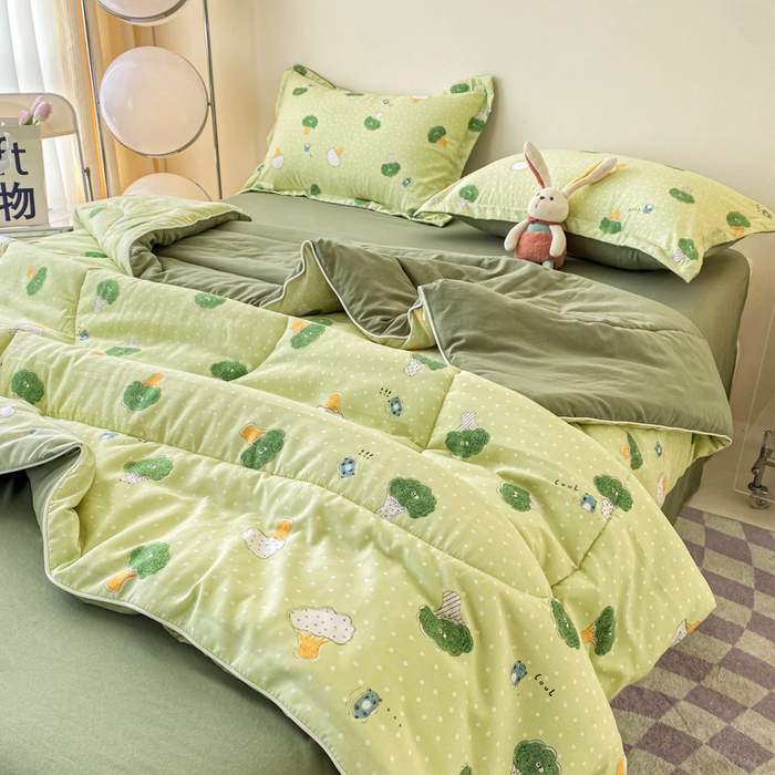 91家纺网 家纺一手货源 找家纺 梵克保罗 2025新款水洗棉糯小棉夏被夏被四件套四季被春秋被单人学生双人被子被芯 多吃蔬菜