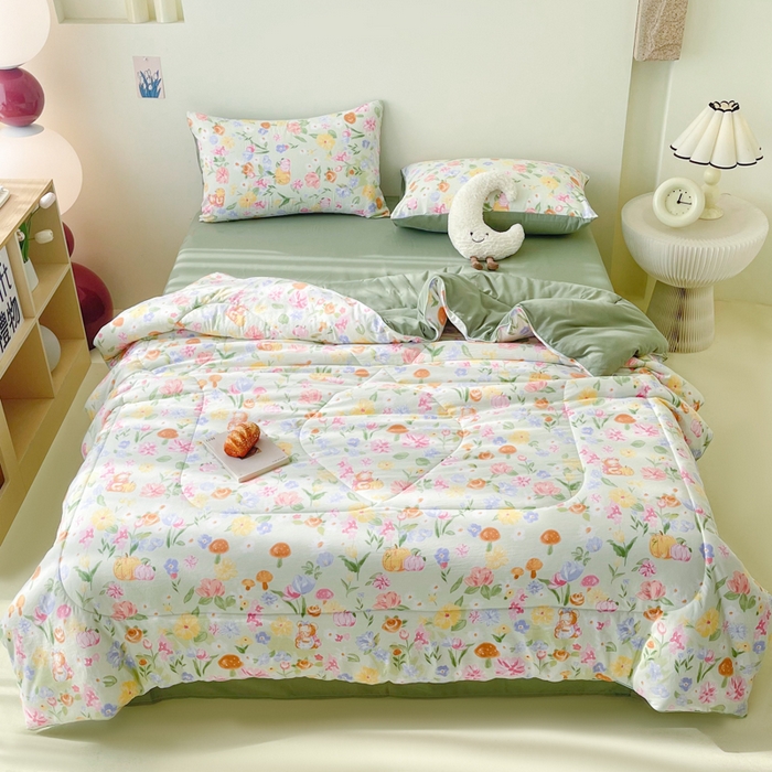 91家纺网 家纺一手货源 找家纺 梵克保罗 2025新款水洗棉糯小棉夏被夏被四件套四季被春秋被单人学生双人被子被芯 花花熊