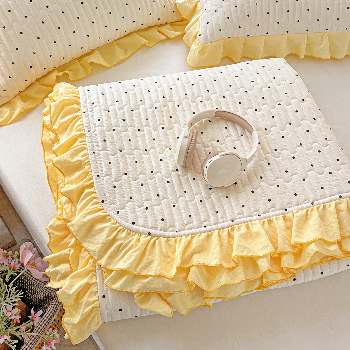 91家纺网 家纺一手货源 找家纺 水木坊 2025新款A有氧双层纱花边单床盖 床盖单件-提供买家秀 波点元素