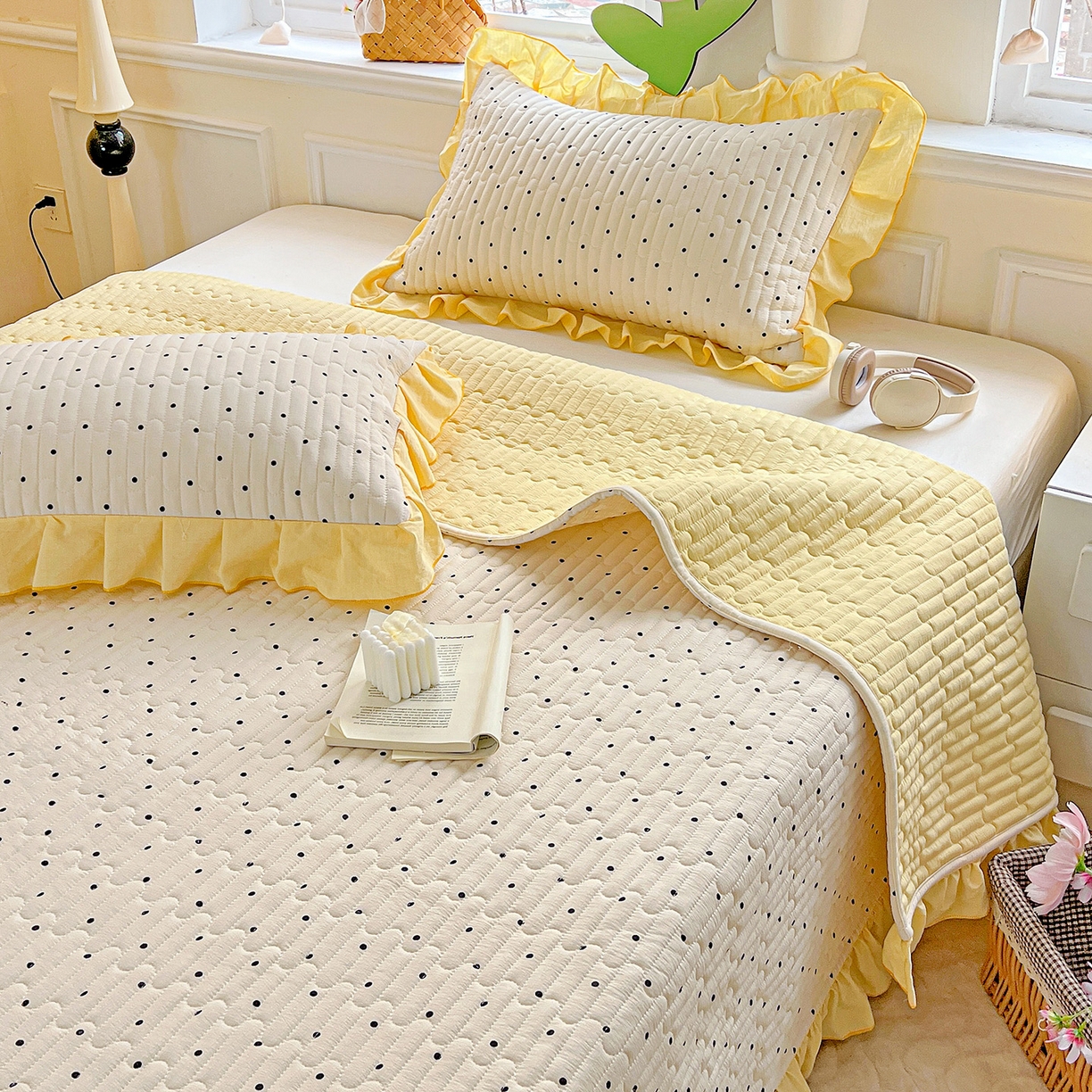 91家纺网 家纺一手货源 找家纺 水木坊 2025新款A有氧双层纱花边单床盖 床盖单件-提供买家秀 波点元素