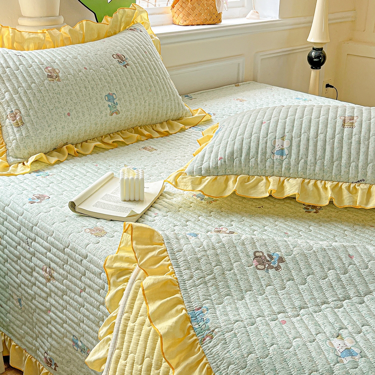 91家纺网 家纺一手货源 找家纺 水木坊 2025新款A有氧双层纱花边单床盖 床盖单件-提供买家秀 梦幻小象