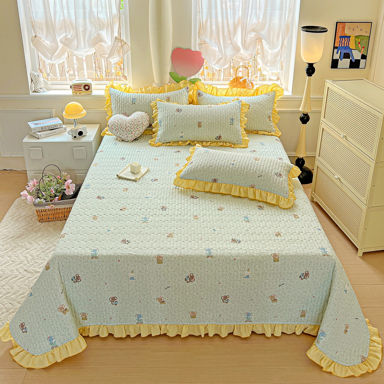 91家纺网 家纺一手货源 找家纺 水木坊 2025新款A有氧双层纱花边单床盖 床盖单件-提供买家秀 梦幻小象