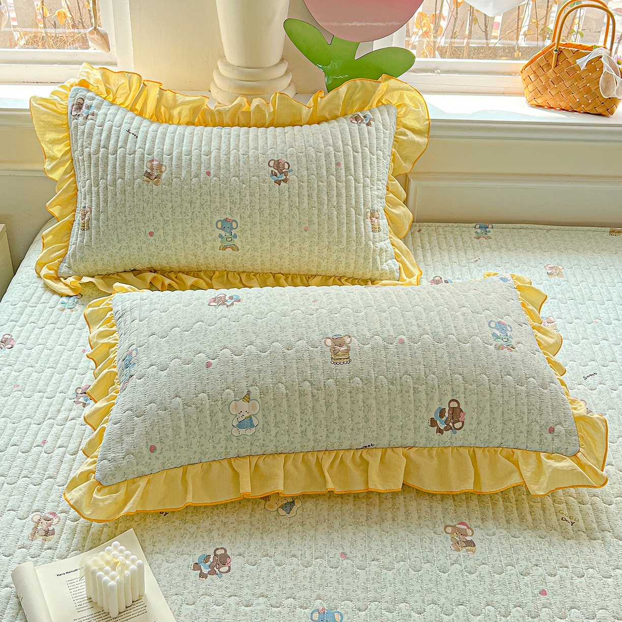 91家纺网 家纺一手货源 找家纺 水木坊 2025新款A有氧双层纱花边单床盖 床盖单件-提供买家秀 梦幻小象