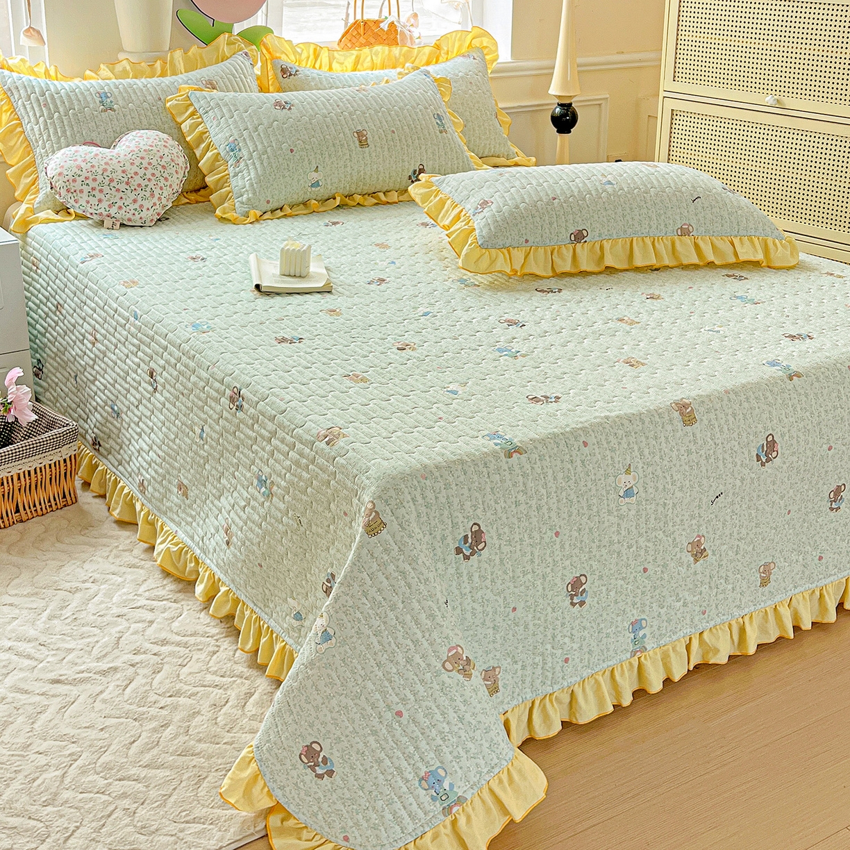 水木坊 2025新款A有氧双层纱花边单床盖 床盖单件-提供买家秀 梦幻小象