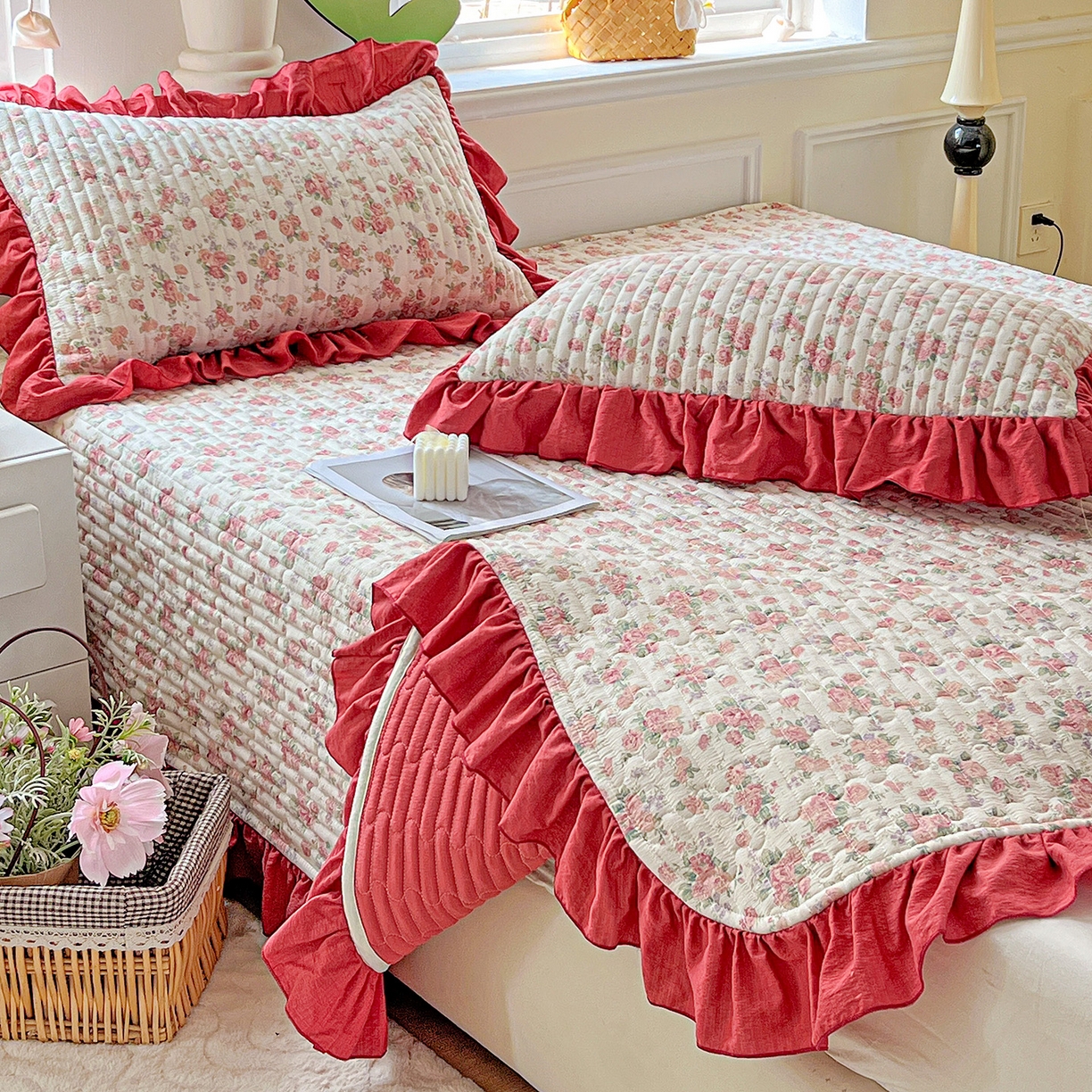 91家纺网 家纺一手货源 找家纺 水木坊 2025新款A有氧双层纱花边单床盖 床盖单件-提供买家秀 爱丽丝