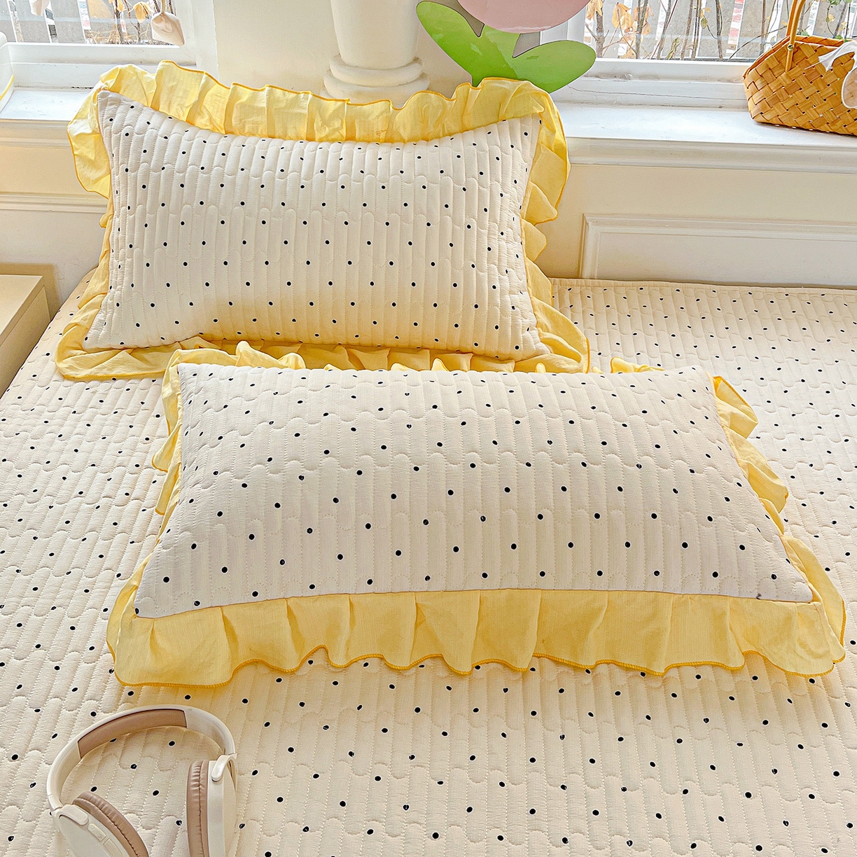 91家纺网 家纺一手货源 找家纺 水木坊 2025新款A有氧双层纱花边单床盖 床盖单件-提供买家秀 波点元素