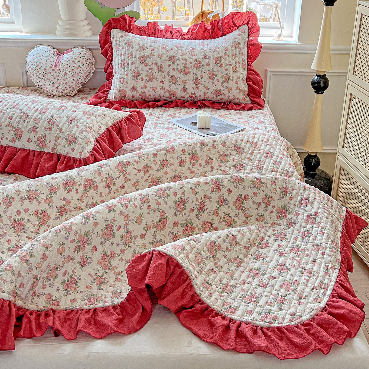 91家纺网 家纺一手货源 找家纺 水木坊 2025新款A有氧双层纱花边单床盖 床盖单件-提供买家秀 爱丽丝