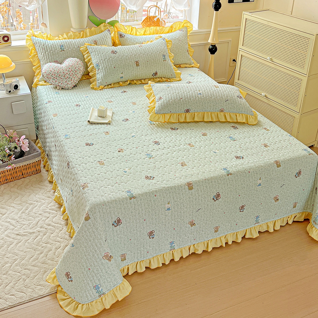 91家纺网 家纺一手货源 找家纺 水木坊 2025新款A有氧双层纱花边单床盖 床盖单件-提供买家秀 梦幻小象