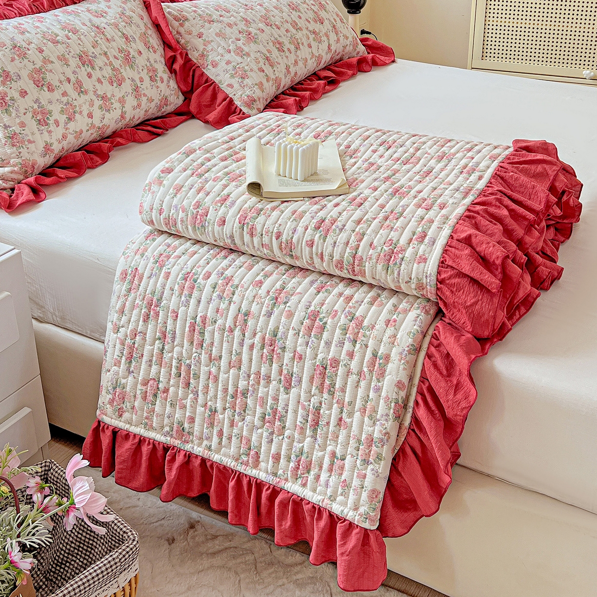 91家纺网 家纺一手货源 找家纺 水木坊 2025新款A有氧双层纱花边单床盖 床盖单件-提供买家秀 爱丽丝