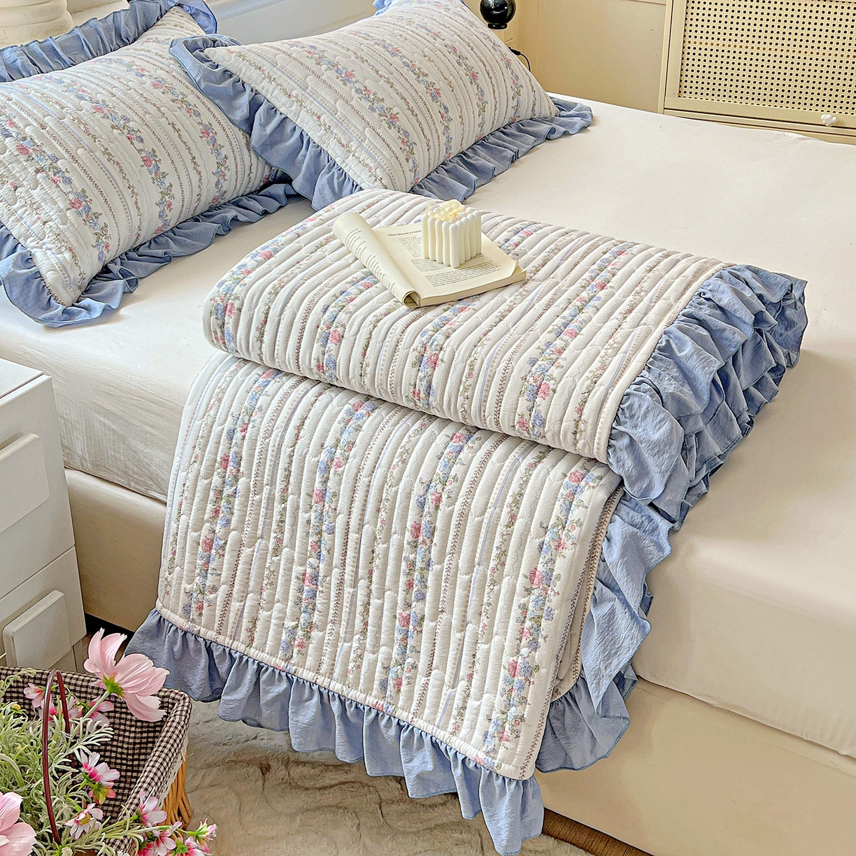 91家纺网 家纺一手货源 找家纺 水木坊 2025新款A有氧双层纱花边单床盖 床盖单件-提供买家秀 加州庄园