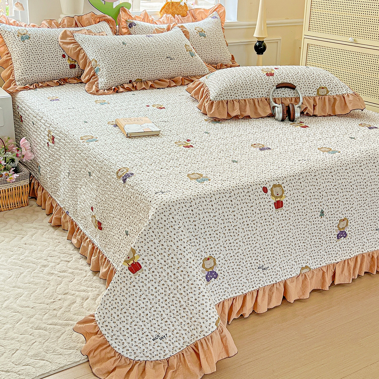 91家纺网 家纺一手货源 找家纺 （总）水木坊 2025新款A有氧双层纱花边单床盖 床盖单件-提供买家秀