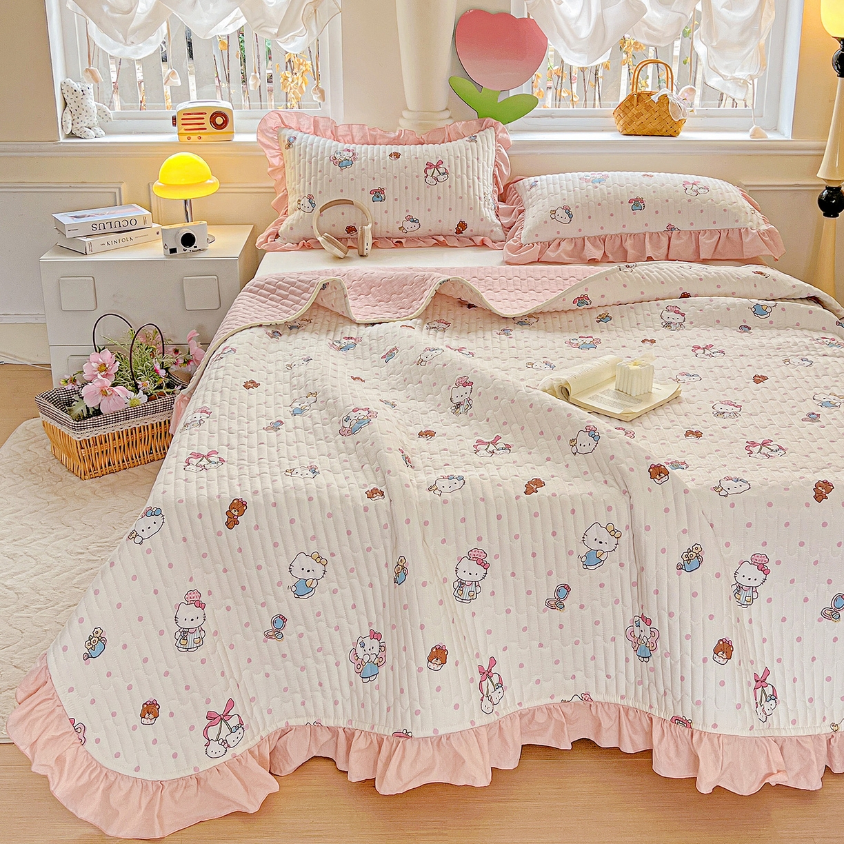 91家纺网 家纺一手货源 找家纺 水木坊 2025新款A有氧双层纱花边单床盖 床盖单件-提供买家秀 糕冷kt小猫