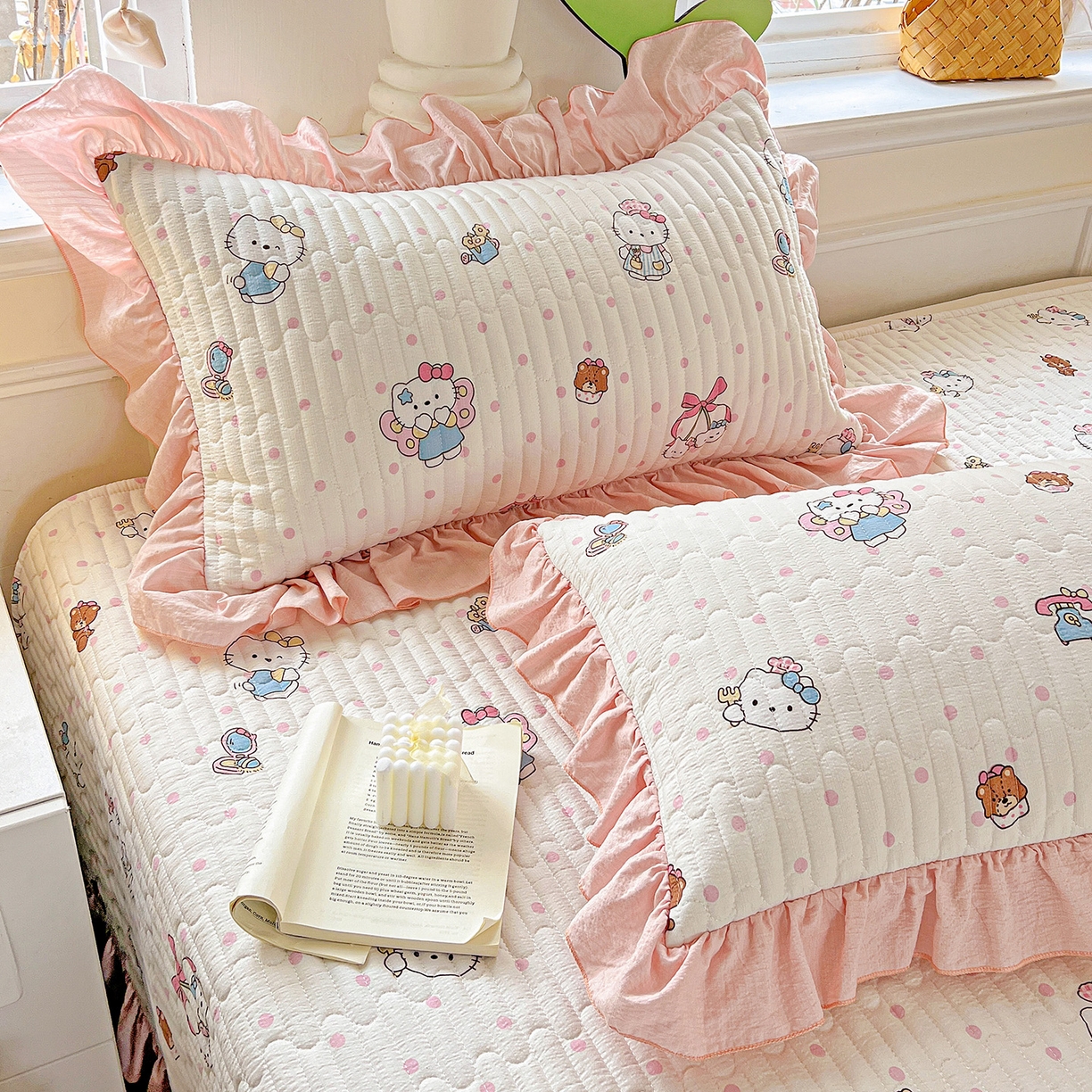 91家纺网 家纺一手货源 找家纺 水木坊 2025新款A有氧双层纱花边单床盖 床盖单件-提供买家秀 糕冷kt小猫