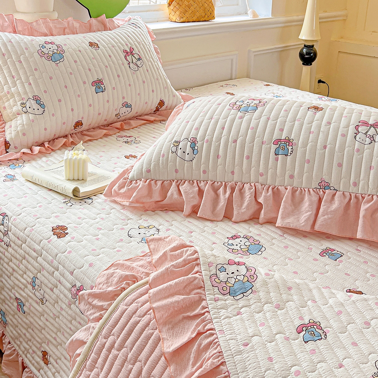 91家纺网 家纺一手货源 找家纺 水木坊 2025新款A有氧双层纱花边单床盖 床盖单件-提供买家秀 糕冷kt小猫