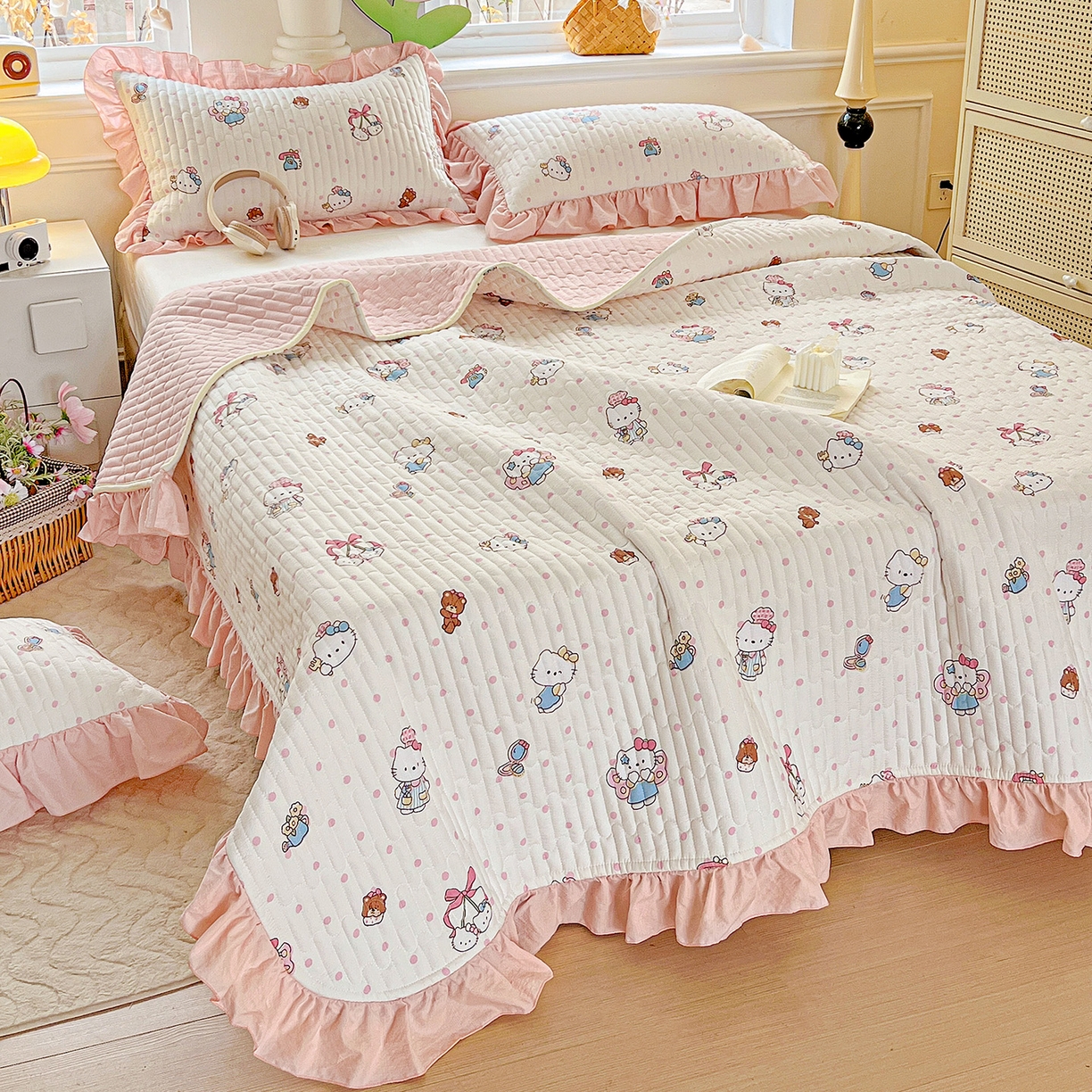 91家纺网 家纺一手货源 找家纺 水木坊 2025新款A有氧双层纱花边单床盖 床盖单件-提供买家秀 糕冷kt小猫