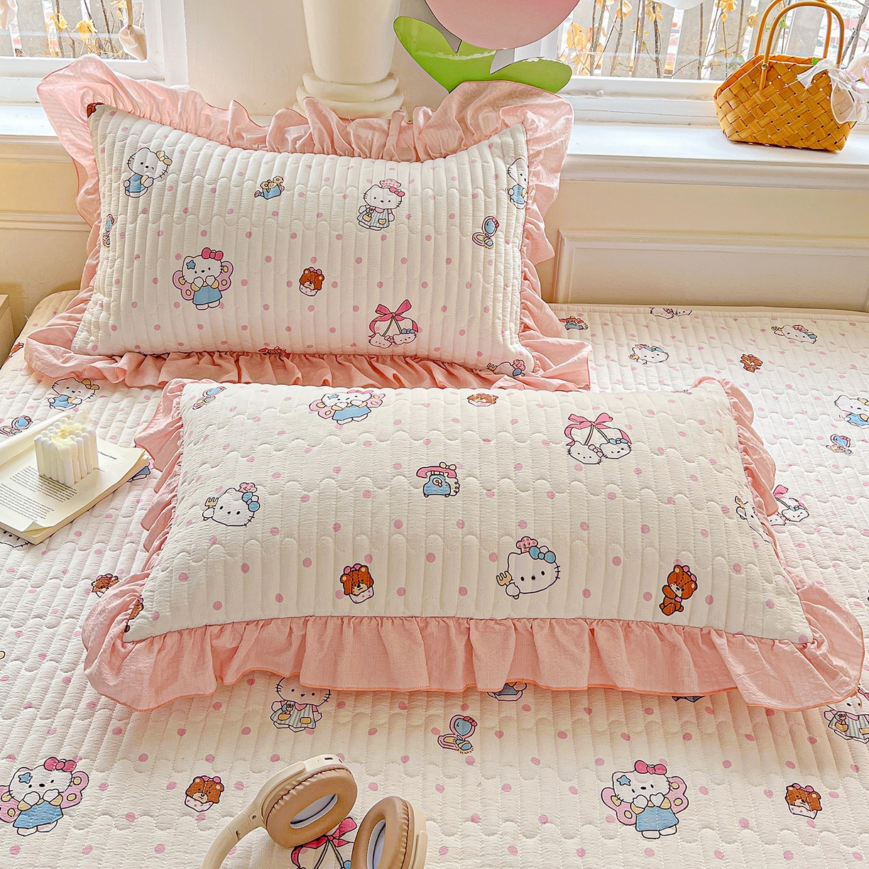 91家纺网 家纺一手货源 找家纺 水木坊 2025新款A有氧双层纱花边单床盖 床盖单件-提供买家秀 糕冷kt小猫