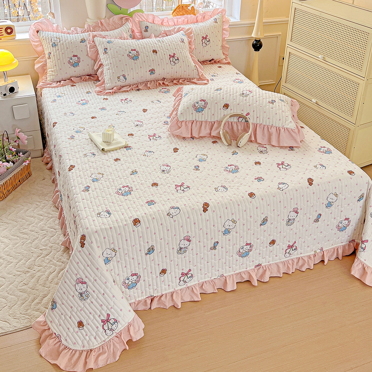 91家纺网 家纺一手货源 找家纺 水木坊 2025新款A有氧双层纱花边单床盖 床盖单件-提供买家秀 糕冷kt小猫