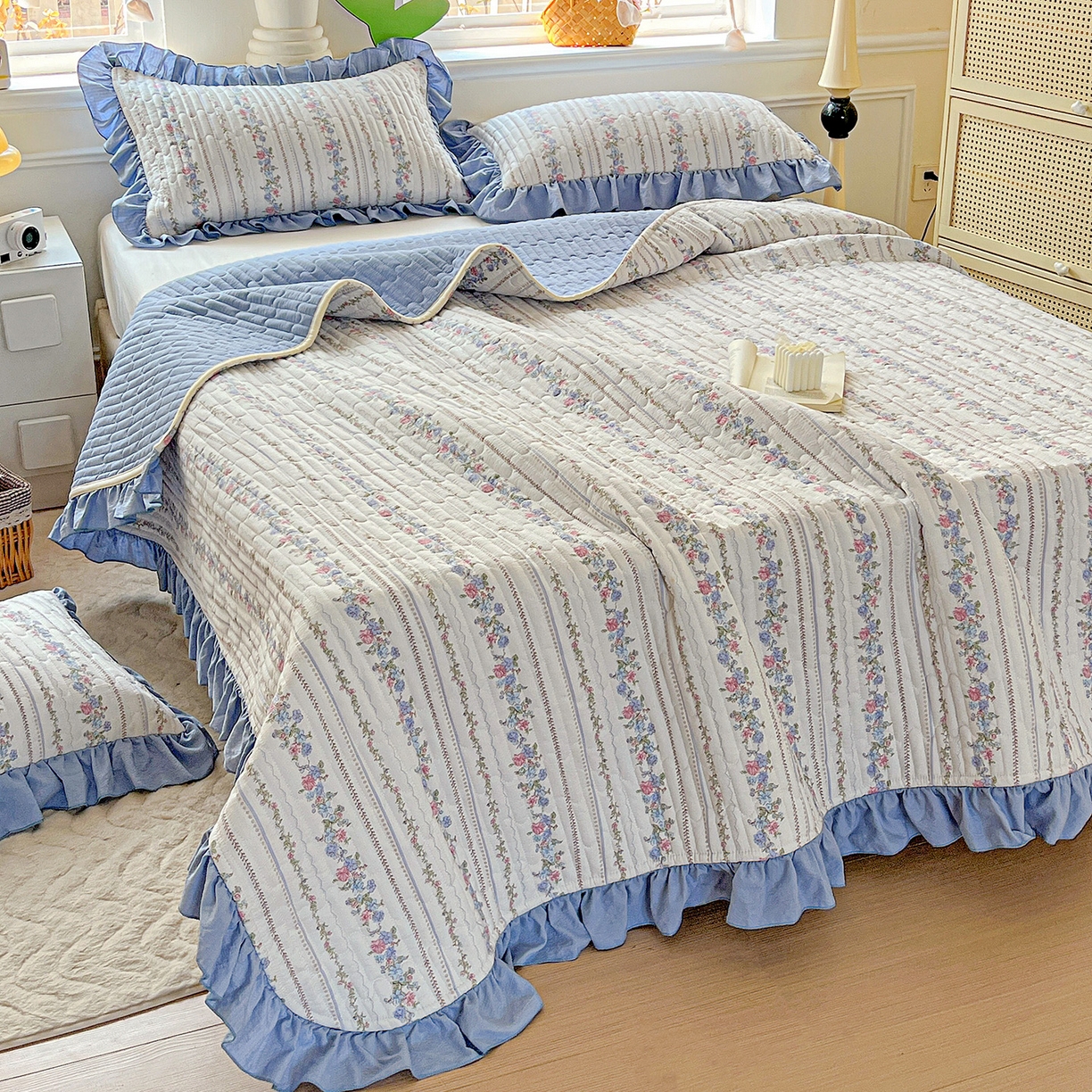 91家纺网 家纺一手货源 找家纺 水木坊 2025新款A有氧双层纱花边单床盖 床盖单件-提供买家秀 加州庄园