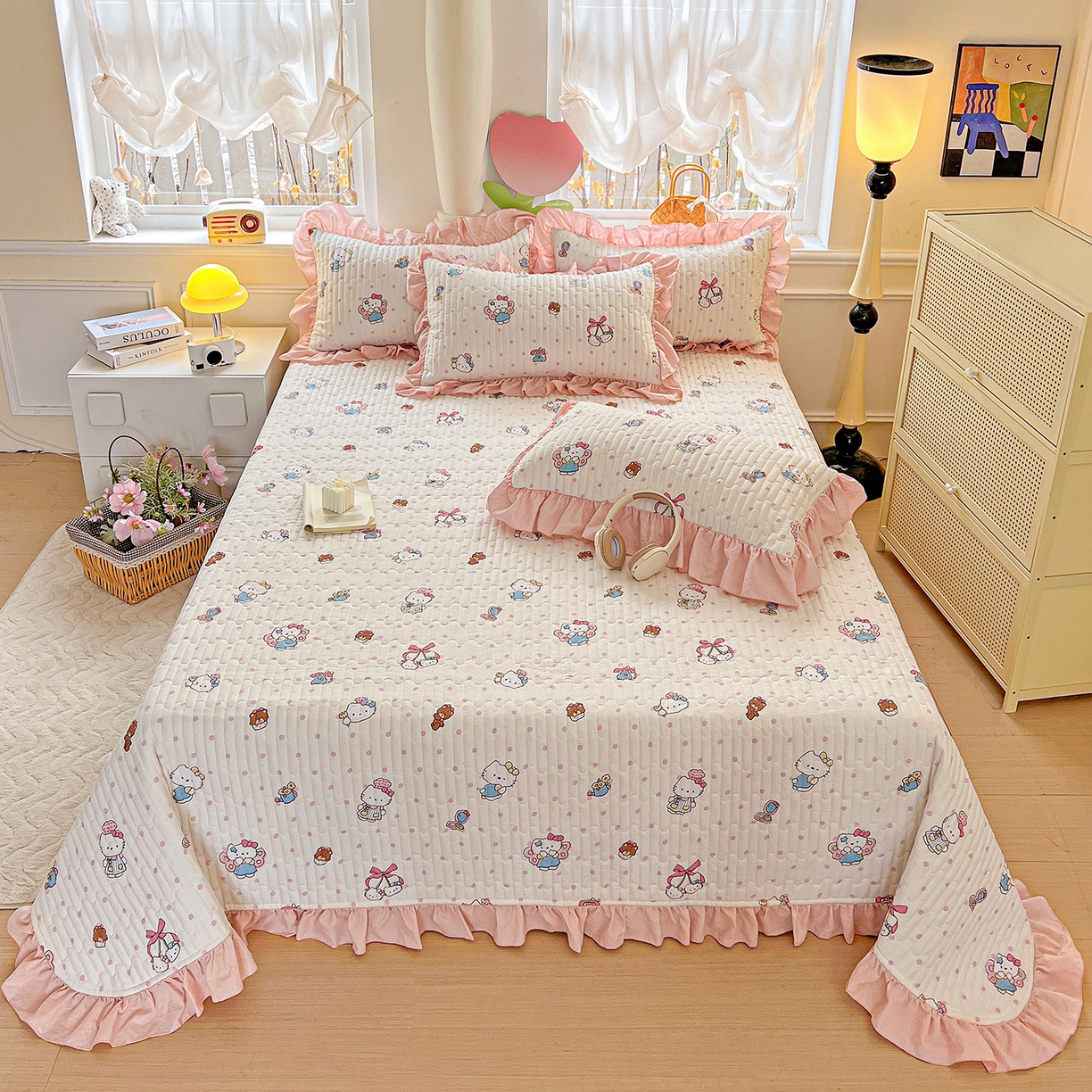 91家纺网 家纺一手货源 找家纺 水木坊 2025新款A有氧双层纱花边单床盖 床盖单件-提供买家秀 糕冷kt小猫