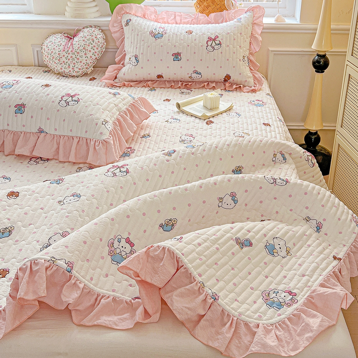 91家纺网 家纺一手货源 找家纺 水木坊 2025新款A有氧双层纱花边单床盖 床盖单件-提供买家秀 糕冷kt小猫