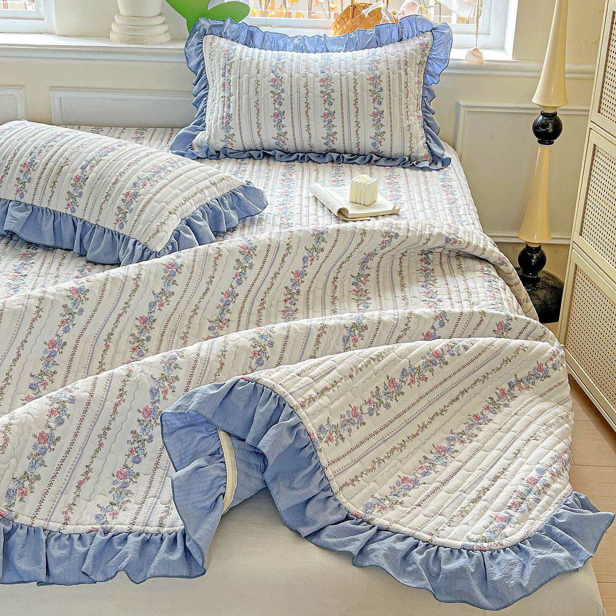 91家纺网 家纺一手货源 找家纺 水木坊 2025新款A有氧双层纱花边单床盖 床盖单件-提供买家秀 加州庄园