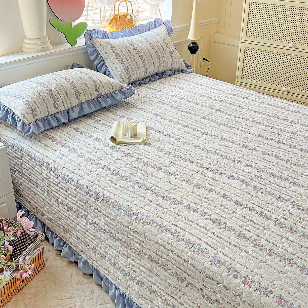 91家纺网 家纺一手货源 找家纺 水木坊 2025新款A有氧双层纱花边单床盖 床盖单件-提供买家秀 加州庄园