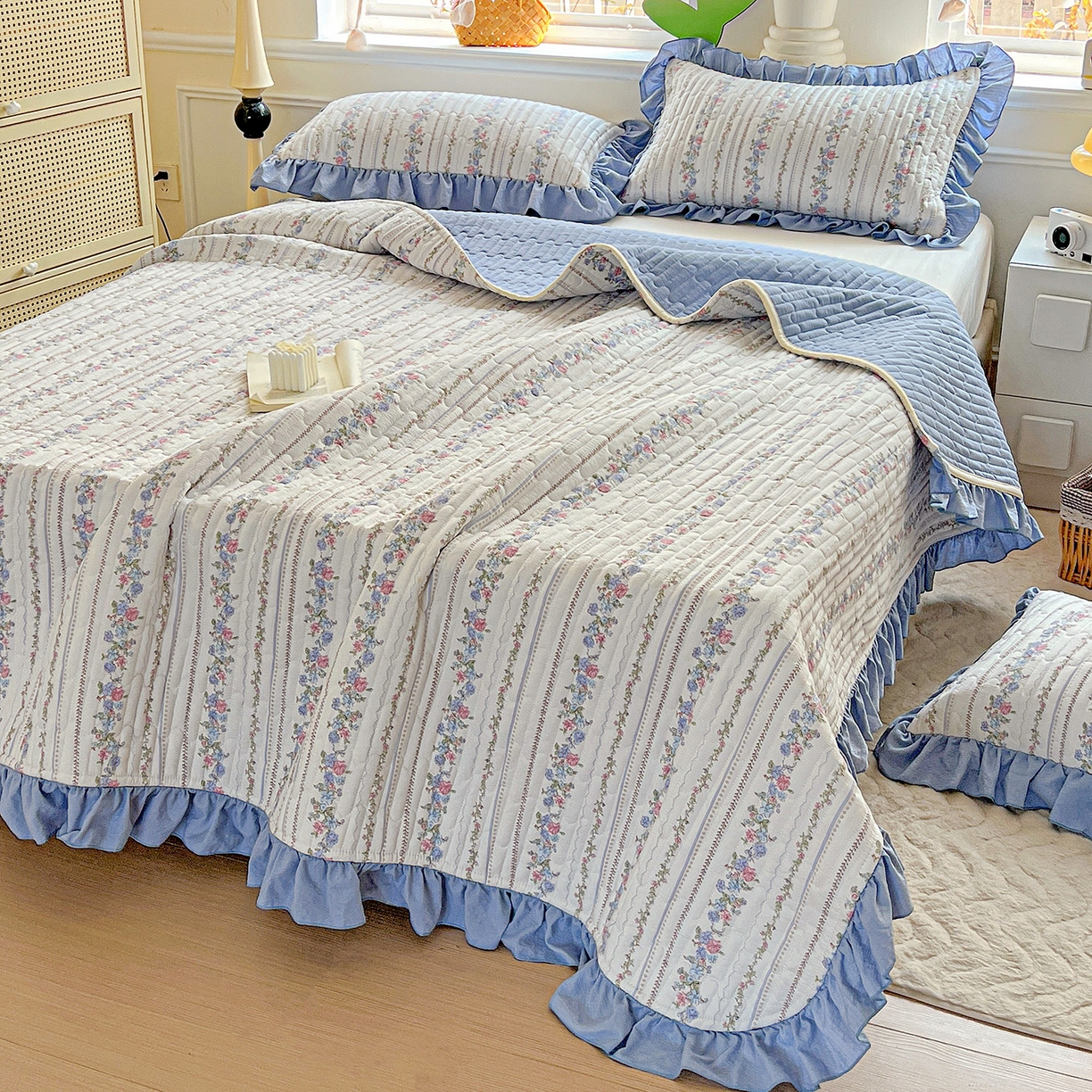 91家纺网 家纺一手货源 找家纺 水木坊 2025新款A有氧双层纱花边单床盖 床盖单件-提供买家秀 加州庄园