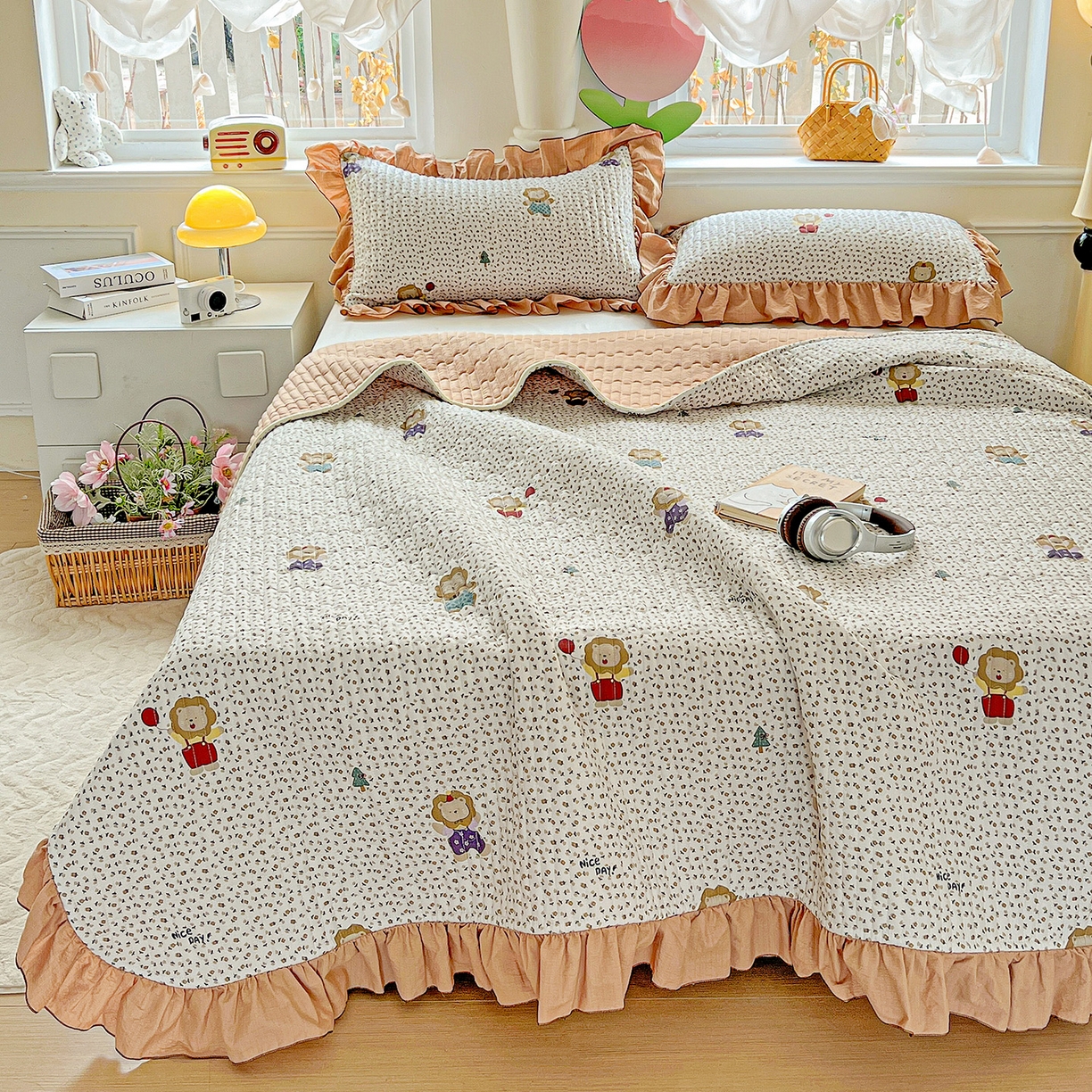 91家纺网 家纺一手货源 找家纺 水木坊 2025新款A有氧双层纱花边单床盖 床盖单件-提供买家秀 歪瑞狮子