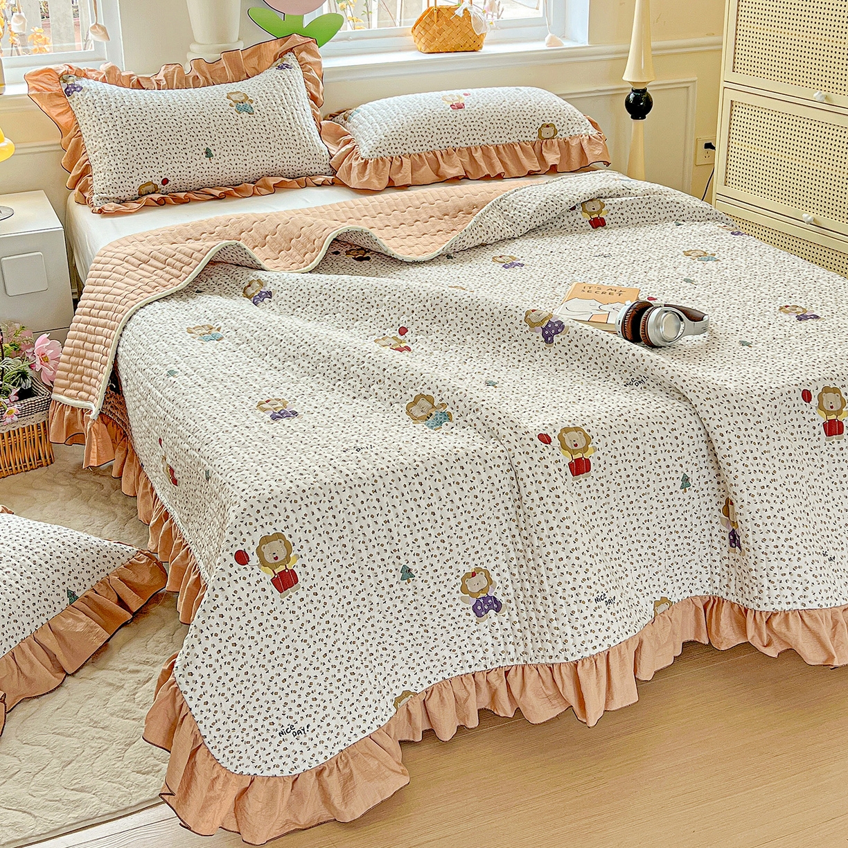 91家纺网 家纺一手货源 找家纺 水木坊 2025新款A有氧双层纱花边单床盖 床盖单件-提供买家秀 歪瑞狮子