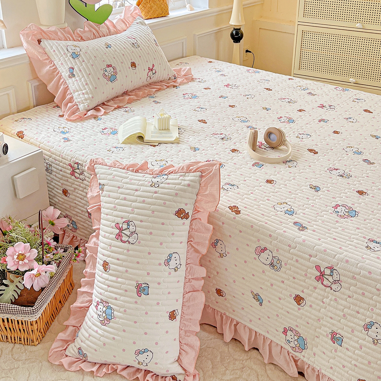 91家纺网 家纺一手货源 找家纺 水木坊 2025新款A有氧双层纱花边单床盖 床盖单件-提供买家秀 糕冷kt小猫