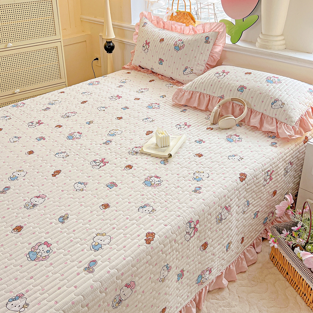 91家纺网 家纺一手货源 找家纺 水木坊 2025新款A有氧双层纱花边单床盖 床盖单件-提供买家秀 糕冷kt小猫