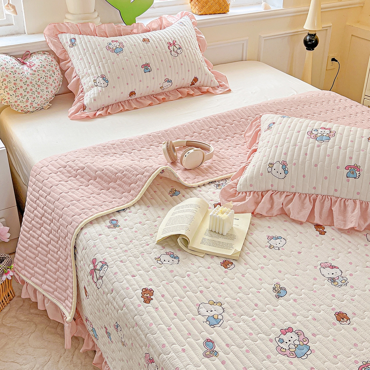 91家纺网 家纺一手货源 找家纺 水木坊 2025新款A有氧双层纱花边单床盖 床盖单件-提供买家秀 糕冷kt小猫