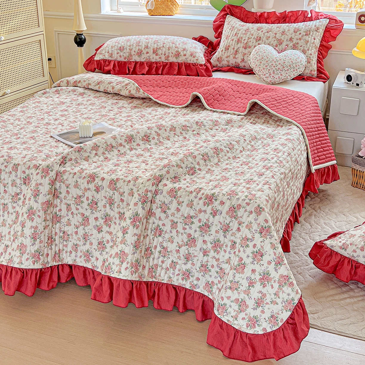 91家纺网 家纺一手货源 找家纺 水木坊 2025新款A有氧双层纱花边单床盖 床盖单件-提供买家秀 爱丽丝