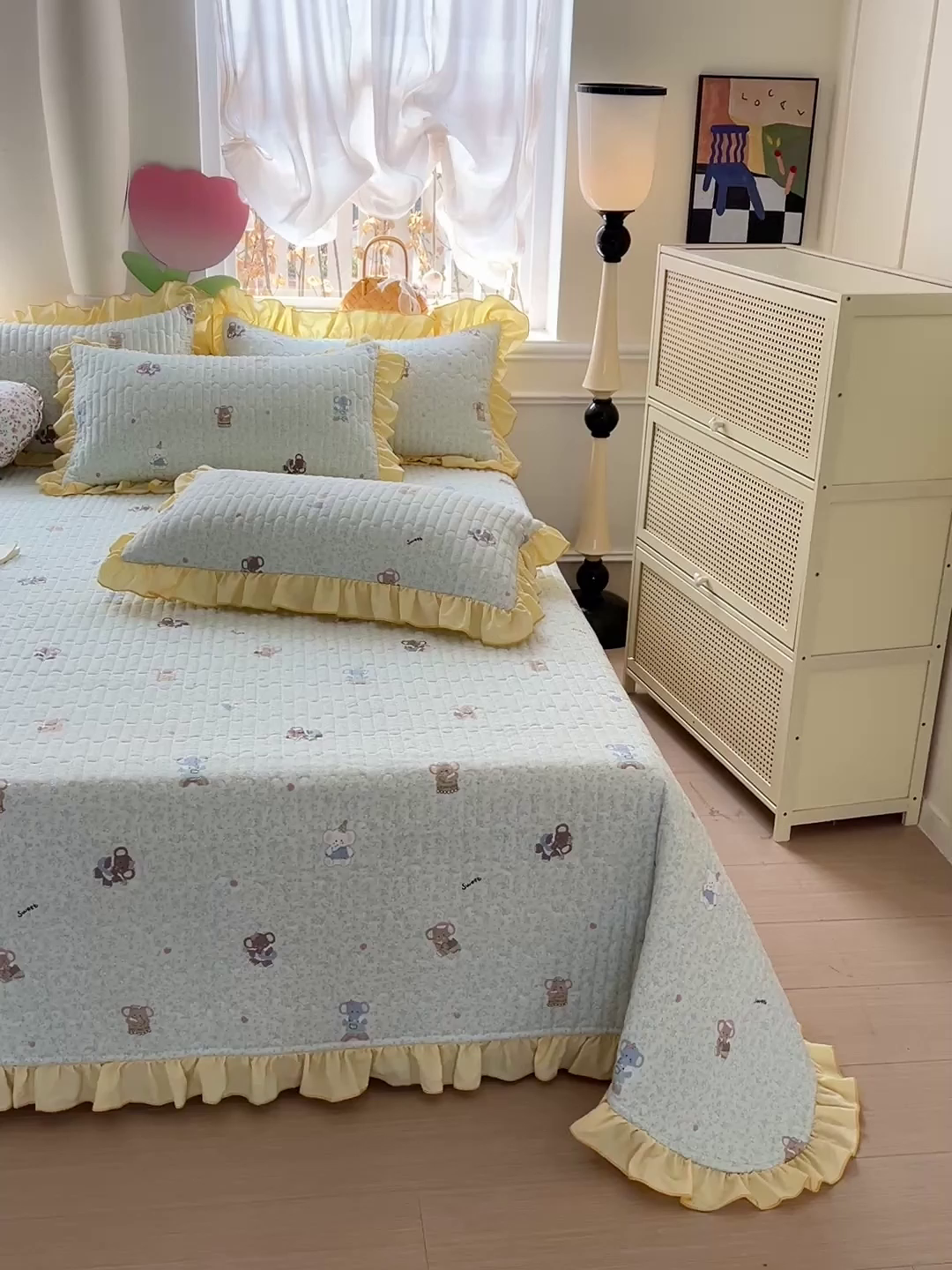 91家纺网 家纺一手货源 找家纺 水木坊 2025新款A有氧双层纱花边单床盖 床盖单件-提供买家秀 梦幻小象