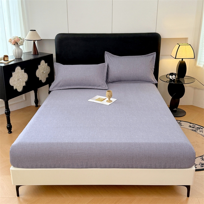 91家纺网 家纺一手货源 找家纺 梦舒羽 2025新款原麻床笠机洗家用防滑透气四季款床罩床垫床单保护套 冰雾灰