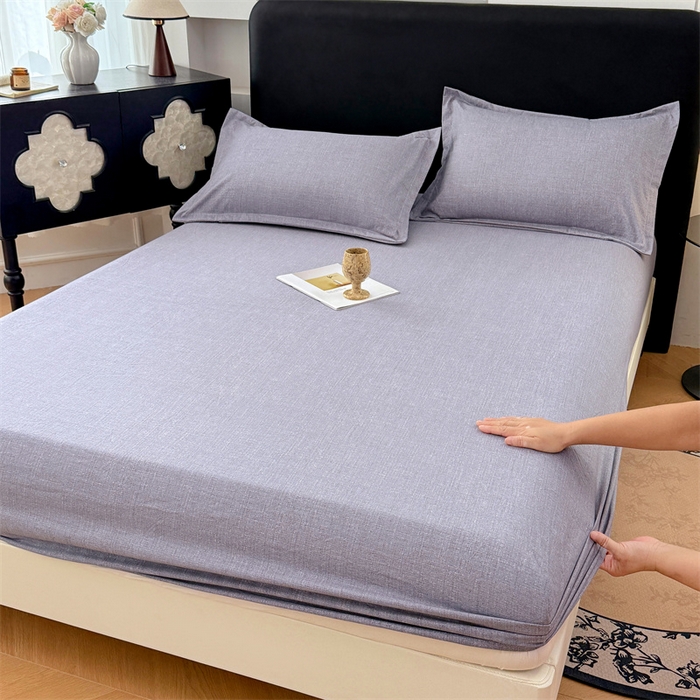 91家纺网 家纺一手货源 找家纺 梦舒羽 2025新款原麻床笠机洗家用防滑透气四季款床罩床垫床单保护套 冰雾灰