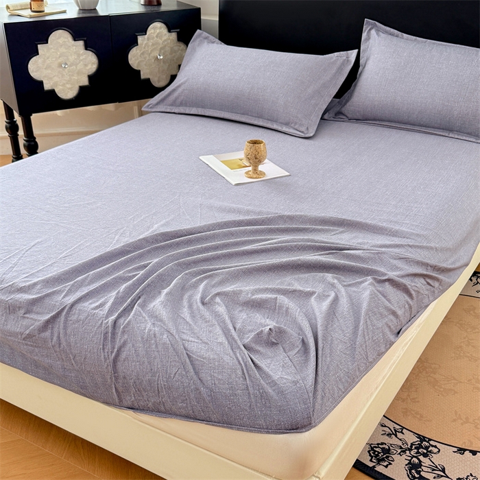 91家纺网 家纺一手货源 找家纺 梦舒羽 2025新款原麻床笠机洗家用防滑透气四季款床罩床垫床单保护套 冰雾灰