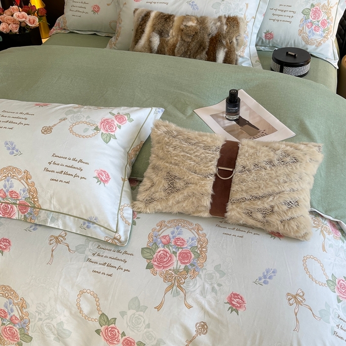 91家纺网 家纺一手货源 找家纺 莱豫家纺 2025新款全棉100%纯棉加厚磨毛四件套 法式香风