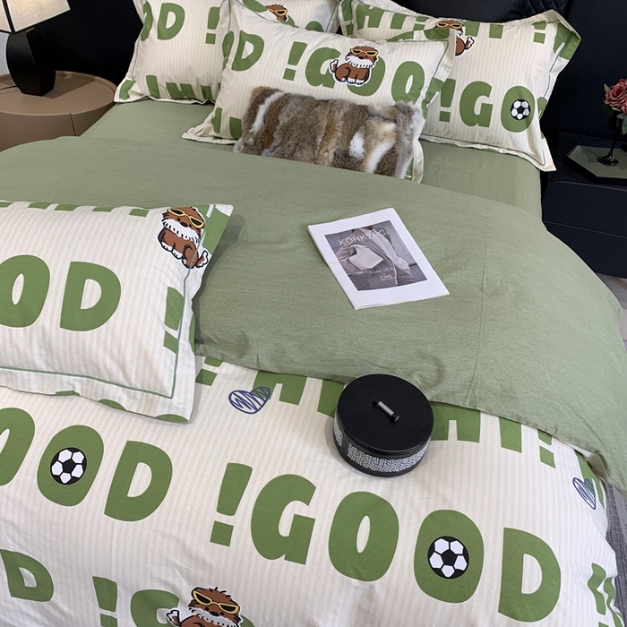 91家纺网 家纺一手货源 找家纺 莱豫家纺 2025新款全棉100%纯棉加厚磨毛四件套 字母狗狗