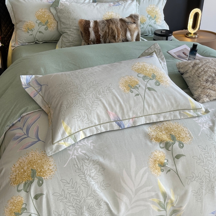 91家纺网 家纺一手货源 找家纺 莱豫家纺 2025新款全棉100%纯棉加厚磨毛四件套 花语绣球