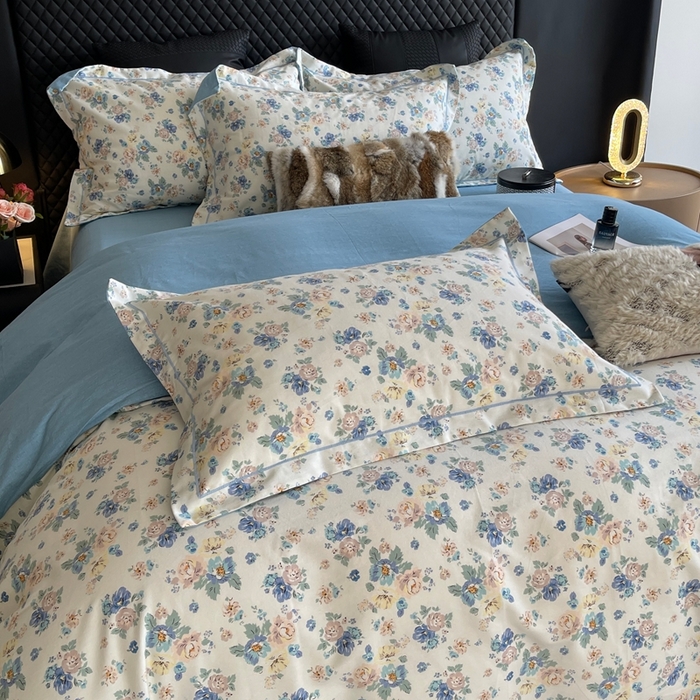 91家纺网 家纺一手货源 找家纺 莱豫家纺 2025新款全棉100%纯棉加厚磨毛四件套 花意蓝