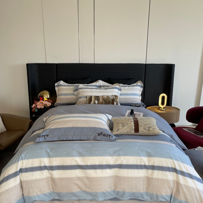 莱豫家纺 2025新款全棉100%纯棉加厚磨毛四件套 信条主义蓝