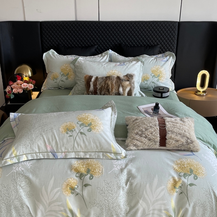 91家纺网 家纺一手货源 找家纺 莱豫家纺 2025新款全棉100%纯棉加厚磨毛四件套 花语绣球