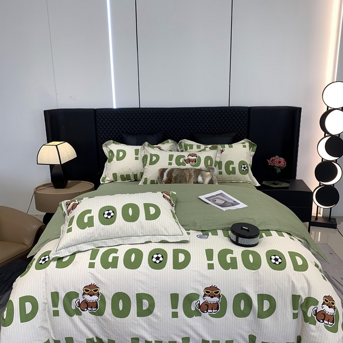 91家纺网 家纺一手货源 找家纺 莱豫家纺 2025新款全棉100%纯棉加厚磨毛四件套 字母狗狗