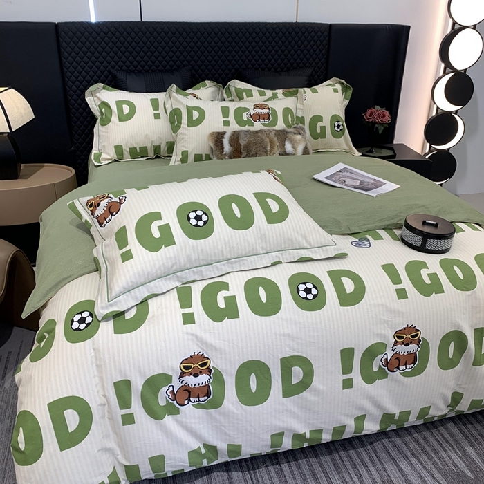 91家纺网 家纺一手货源 找家纺 莱豫家纺 2025新款全棉100%纯棉加厚磨毛四件套 字母狗狗