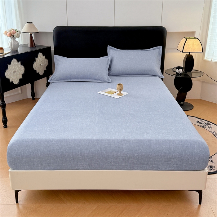 91家纺网 家纺一手货源 找家纺 梦舒羽 2025新款原麻床笠机洗家用防滑透气四季款床罩床垫床单保护套 帝都蓝