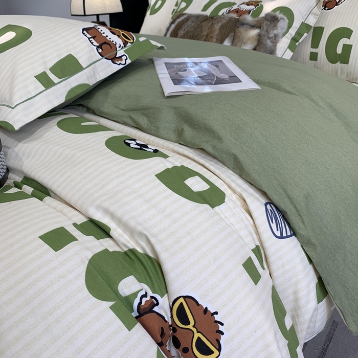 91家纺网 家纺一手货源 找家纺 莱豫家纺 2025新款全棉100%纯棉加厚磨毛四件套 字母狗狗